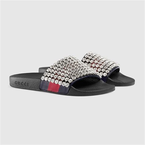 gucci web slide with crystals|gucci laid back slides.